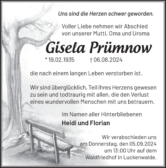 Traueranzeige von Gisela Prümnow von Märkische Oderzeitung