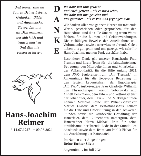 Traueranzeige von Hans-Joachim Reimer von Märkische Oderzeitung