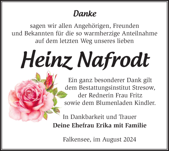 Traueranzeige von Heinz Nafrodt von Märkische Oderzeitung