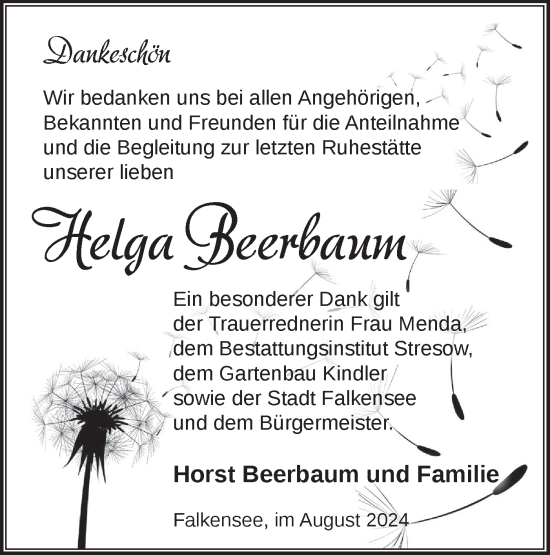 Traueranzeige von Helga Beerbaum von Märkische Oderzeitung