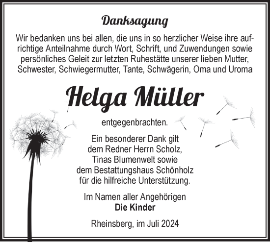 Traueranzeige von Helga Müller von Märkische Oderzeitung