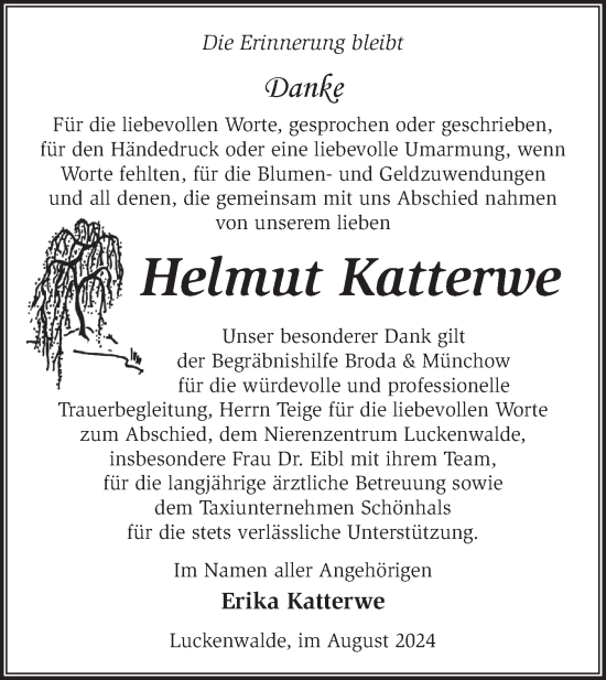 Traueranzeige von Helmut Katterwe von Märkische Oderzeitung