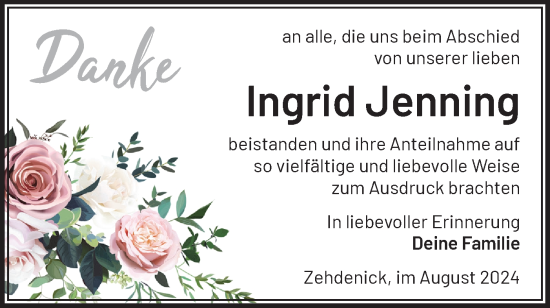 Traueranzeige von Ingrid Jenning von Märkische Oderzeitung