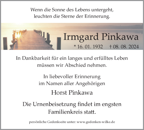 Traueranzeige von Irmgard Pinkawa von Märkische Oderzeitung