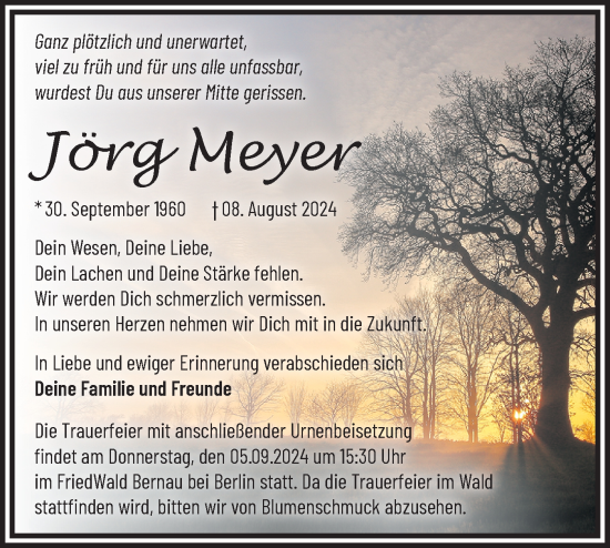 Traueranzeige von Jörg Meyer von Märkische Oderzeitung