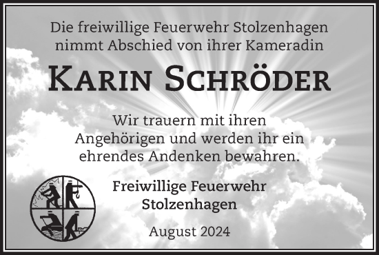 Traueranzeige von Karin Schröder von Märkische Oderzeitung