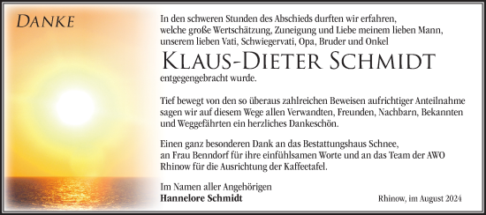 Traueranzeige von Klaus-Dieter Schmidt von Märkische Oderzeitung