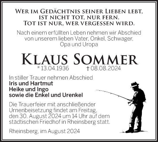 Traueranzeige von Klaus Sommer von Märkische Oderzeitung