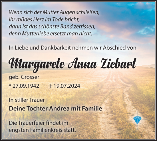 Traueranzeige von Margarete Anna Ziebart von Märkische Oderzeitung