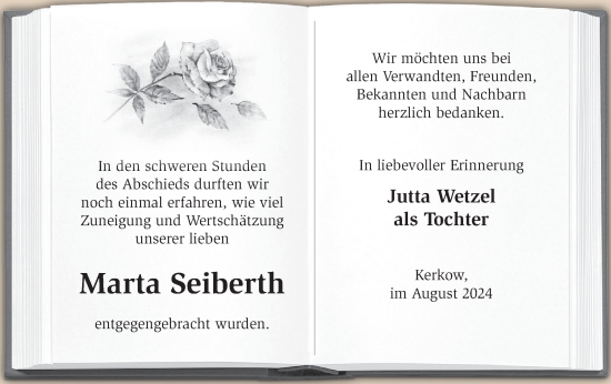 Traueranzeige von Marta Seiberth von Märkische Oderzeitung