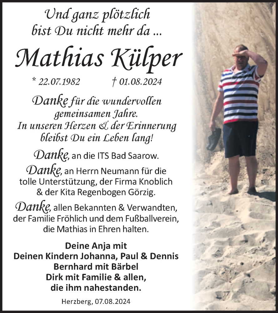  Traueranzeige für Mathias Külper vom 10.08.2024 aus Märkische Oderzeitung