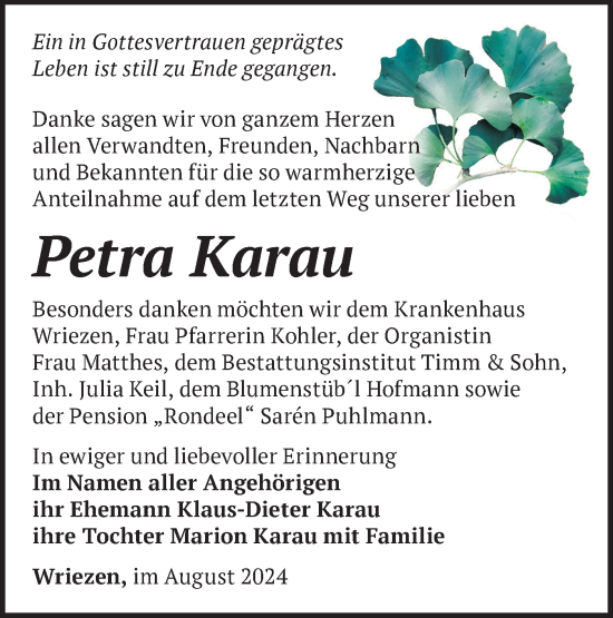 Traueranzeige von Petra Karau von Märkische Oderzeitung