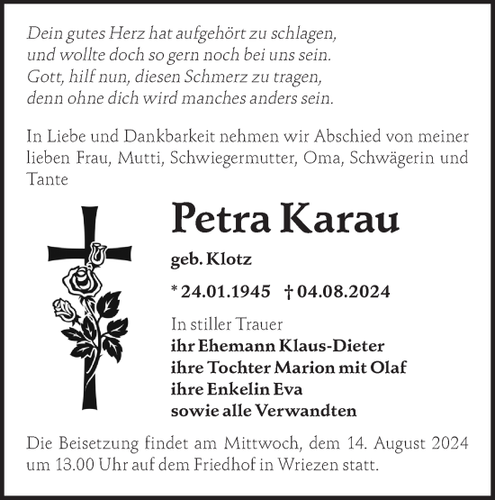 Traueranzeige von Petra Karau von Märkische Oderzeitung