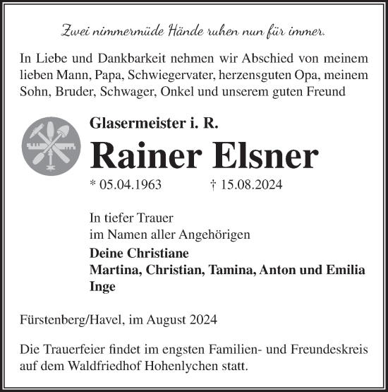 Traueranzeige von Rainer Elsner von Märkische Oderzeitung