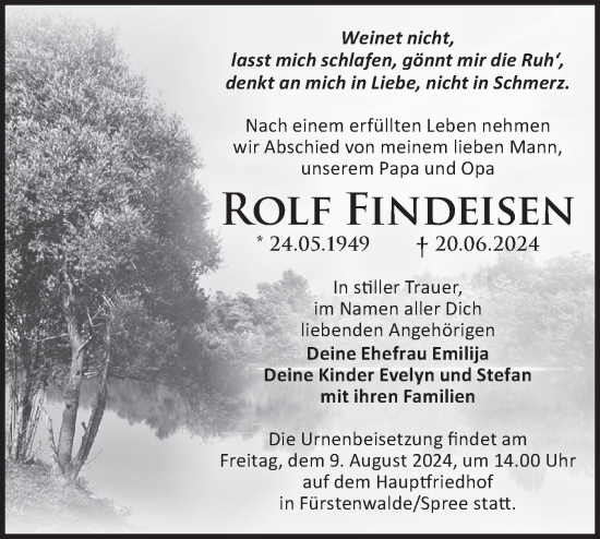 Traueranzeige von Rolf Findeisen von Märkische Oderzeitung