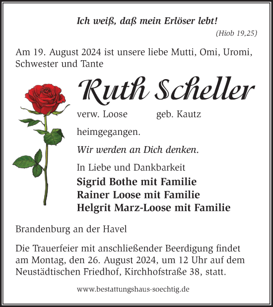 Traueranzeige von Ruth Scheller von Märkische Oderzeitung