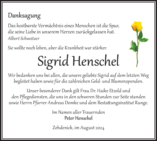 Traueranzeige von Sigrid Henschel von Märkische Oderzeitung