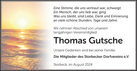 Traueranzeige von Thomas Gutsche von Märkische Oderzeitung