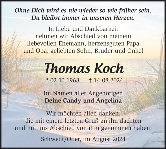 Traueranzeige von Thomas Koch von Märkische Oderzeitung