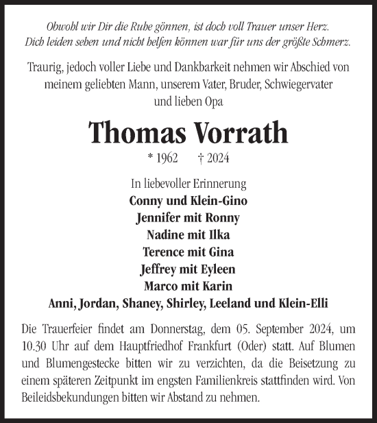 Traueranzeige von Thomas Vorrath von Märkische Oderzeitung