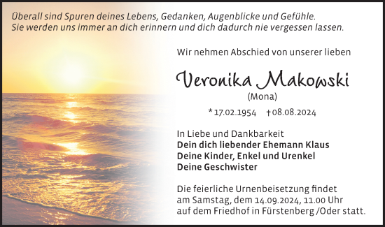 Traueranzeige von Veronika Makowski von Märkische Oderzeitung