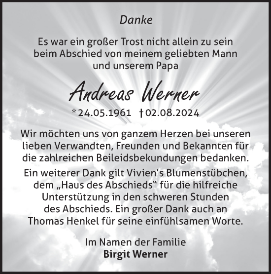 Traueranzeige von Andreas Werner von Märkische Oderzeitung