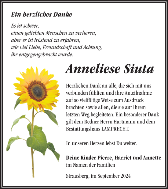 Traueranzeige von Anneliese Siuta von Märkische Oderzeitung