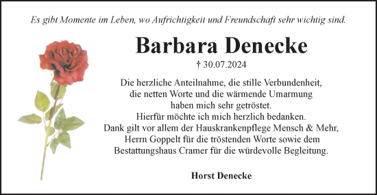 Traueranzeige von Barbara Denecke von Märkische Oderzeitung