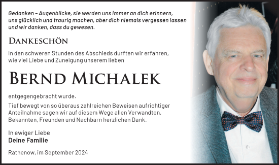 Traueranzeige von Bernd Michalek von Märkische Oderzeitung