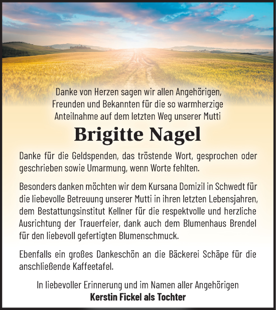 Traueranzeige von Brigitte Nagel von Märkische Oderzeitung