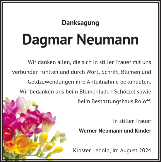 Traueranzeige von Dagmar Neumann von Märkische Oderzeitung