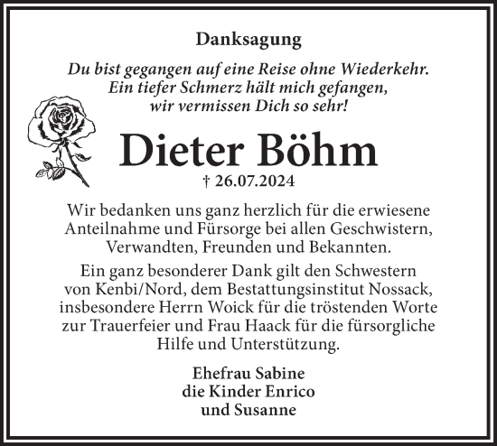 Traueranzeige von Dieter Böhm von Märkische Oderzeitung