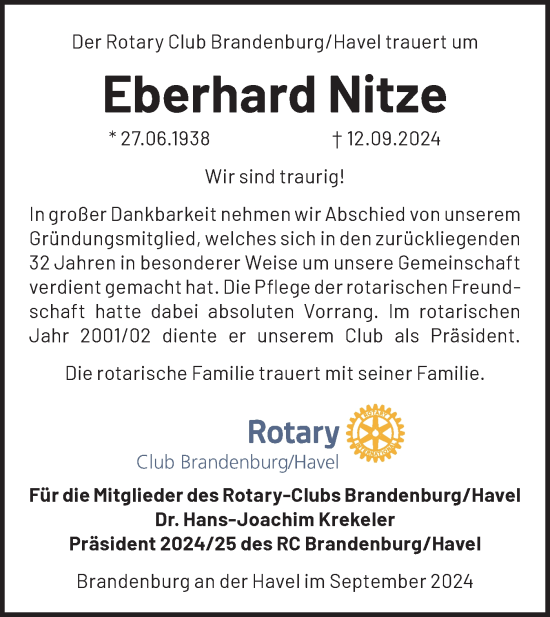 Traueranzeige von Eberhard Nitze von Märkische Oderzeitung