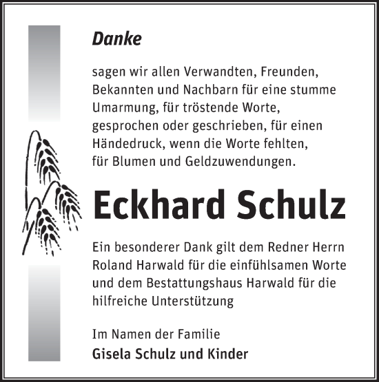 Traueranzeige von Eckhard Schulz von Märkische Oderzeitung