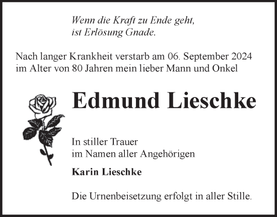 Traueranzeige von Edmund Lieschke von Märkische Oderzeitung