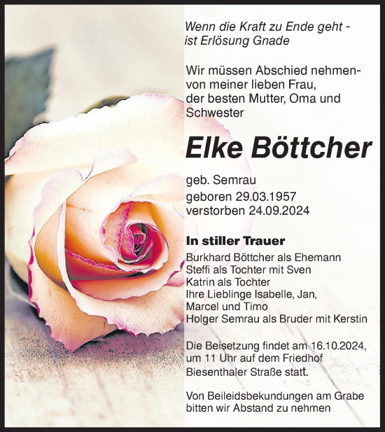 Traueranzeige von Elke  Böttcher von Märkische Oderzeitung