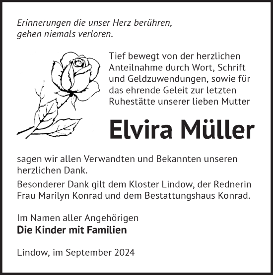 Traueranzeige von Elvira Müller von Märkische Oderzeitung