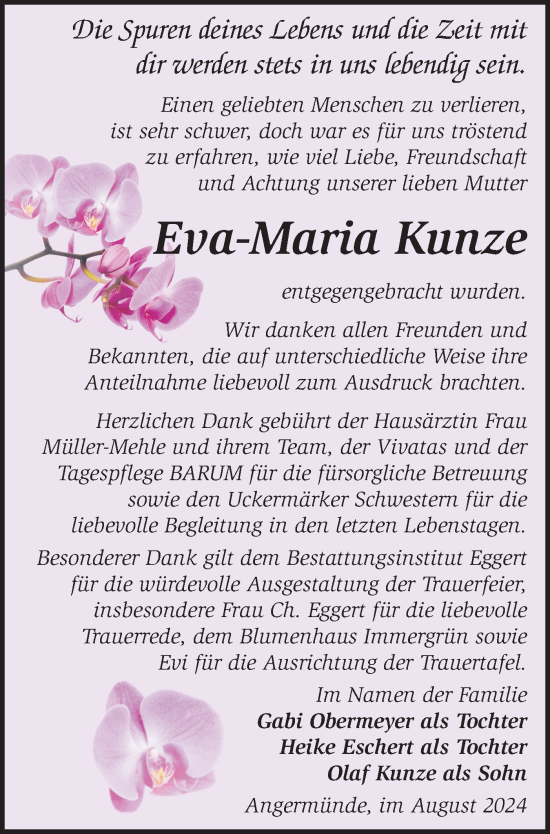 Traueranzeige von Eva-Maria Kunze von Märkische Oderzeitung