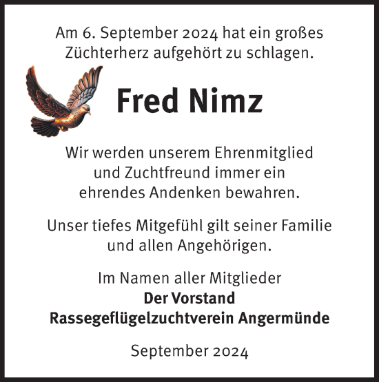 Traueranzeige von Fred Nimz von Märkische Oderzeitung