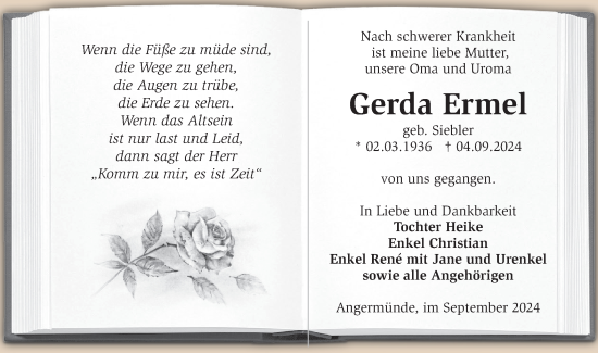 Traueranzeige von Gerda Ermel von Märkische Oderzeitung