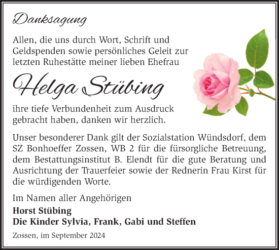 Traueranzeige von Helga Stübing von Märkische Oderzeitung