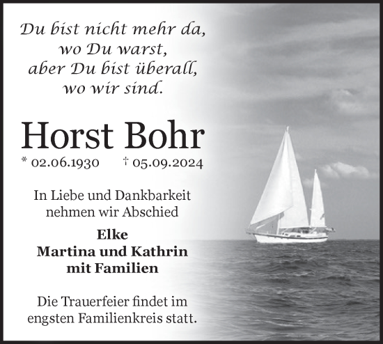 Traueranzeige von Horst Bohr von Märkische Oderzeitung