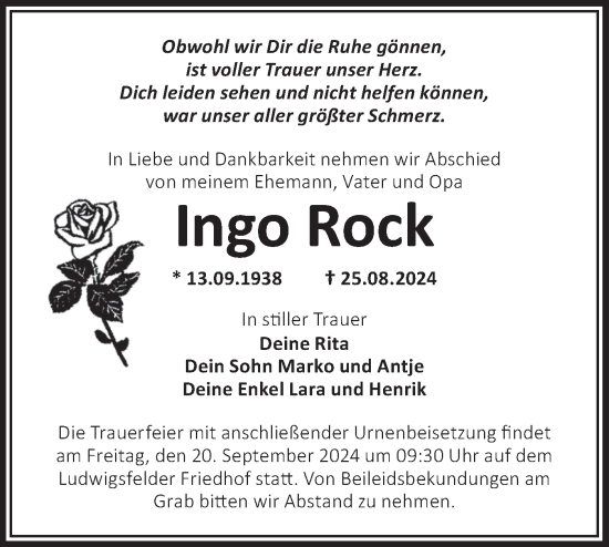 Traueranzeige von Ingo Rock von Märkische Oderzeitung