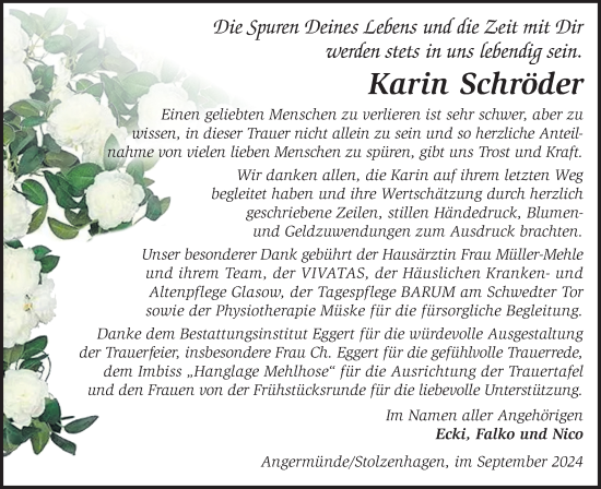 Traueranzeige von Karin Schröder von Märkische Oderzeitung