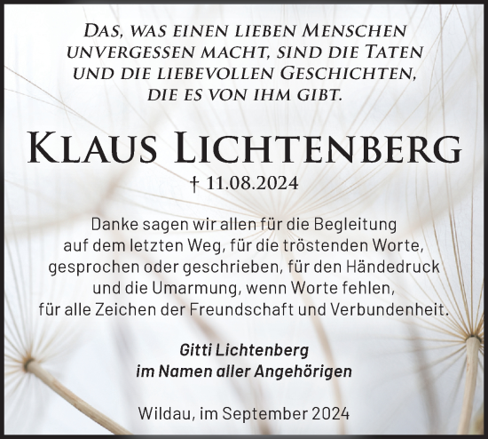 Traueranzeige von Klaus Lichtenberg von Märkische Oderzeitung