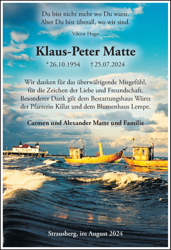 Traueranzeige von Klaus-Peter Matte von Märkische Oderzeitung