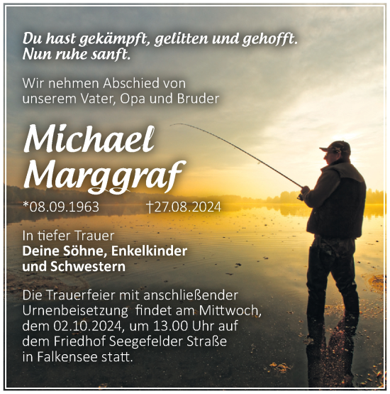 Traueranzeige von Michael Marggraf von Märkische Oderzeitung