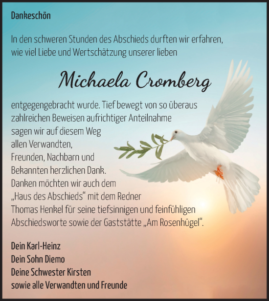 Traueranzeige von Michaela Cromberg von Märkische Oderzeitung