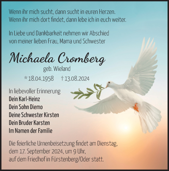 Traueranzeige von Michaela Cromberg von Märkische Oderzeitung