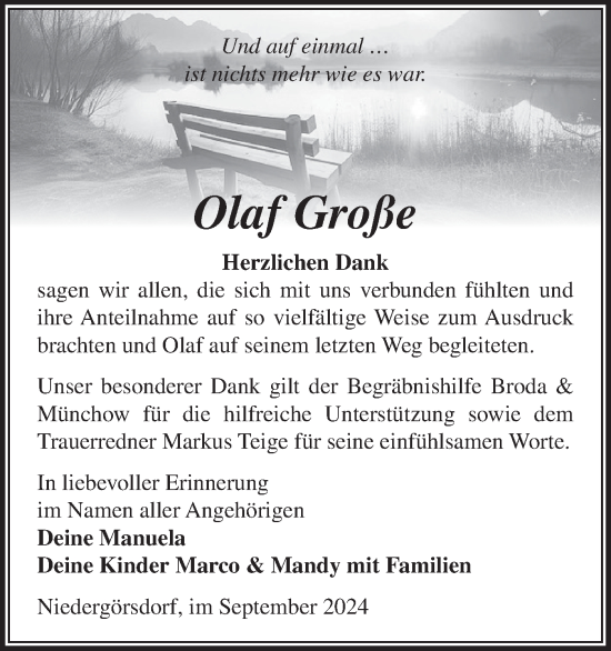 Traueranzeige von Olaf Große von Märkische Oderzeitung